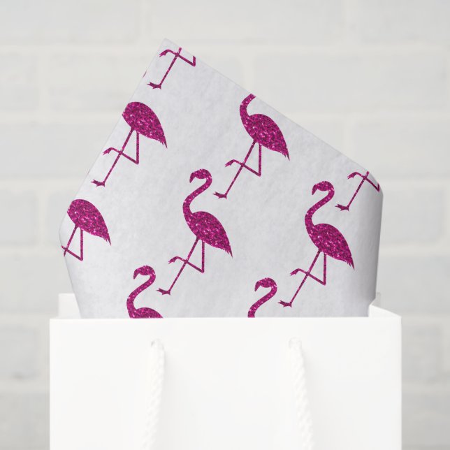 Sparkly flamingo Pink glitter pattern white Tissue Paper (Gift Bag)