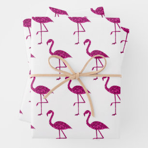 Sparkly flamingo Pink glitter pattern white Wrapping Paper Sheet