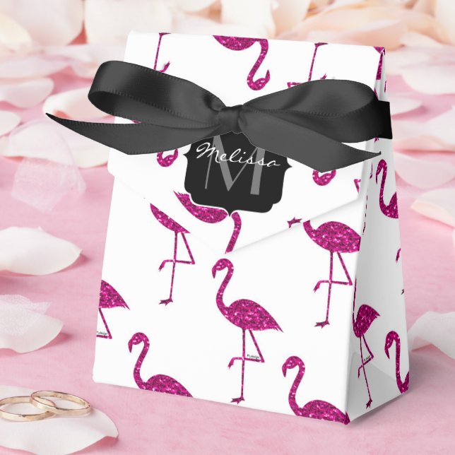 Sparkly flamingo Pink glitter sparkles Monogram Favour Box (Wedding)