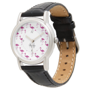 Sparkly flamingo Pink glitter sparkles Monogram Watch