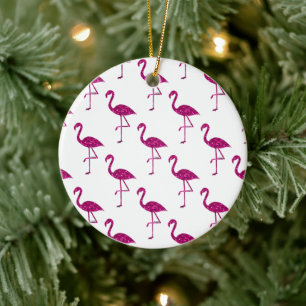 Sparkly flamingo Pink glitter sparkles pattern Ceramic Tree Decoration