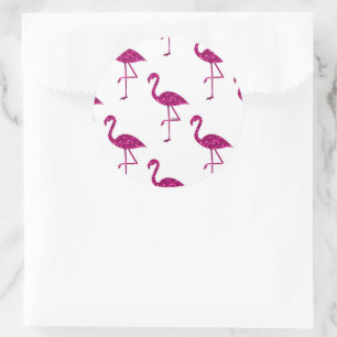 Sparkly flamingo Pink glitter sparkles pattern Classic Round Sticker