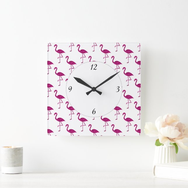 Sparkly flamingo Pink glitter sparkles pattern Square Wall Clock (Home)