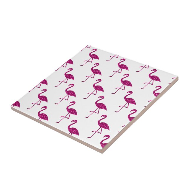 Sparkly flamingo Pink glitter sparkles pattern Tile (Side)