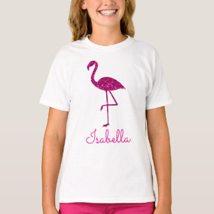 Sparkly flamingo Pink glitter sparkles Personalise T-Shirt