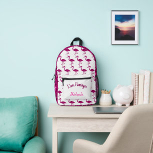 Sparkly flamingo Pink sparkles Custom name white Printed Backpack