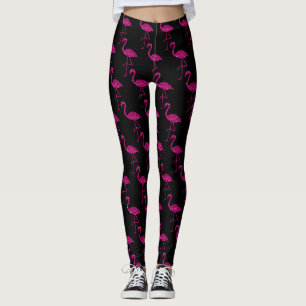 Sparkly flamingo Pink sparkles pattern black Leggings