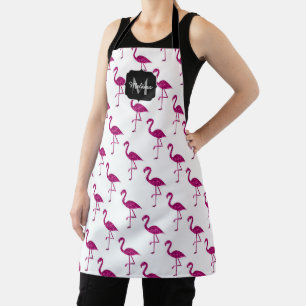 Sparkly flamingo Pink sparkles pattern Monogram Apron