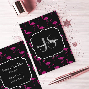 Sparkly flamingo Pink sparkles pattern Monogram Business Card