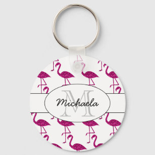 Sparkly flamingo Pink sparkles pattern Monogram Key Ring