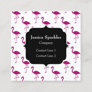 Sparkly flamingo Pink sparkles pattern Monogram Square Business Card
