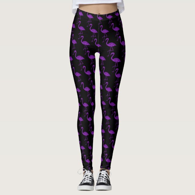 Sparkly flamingo Purple glitter sparkles pattern Leggings (Front)