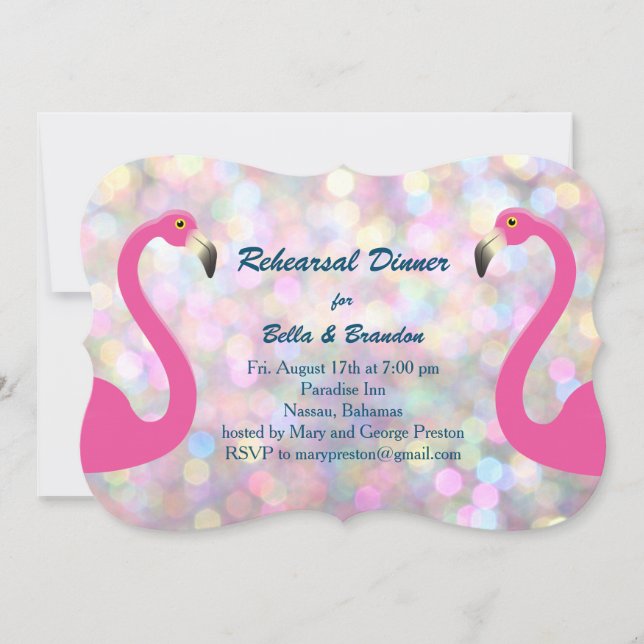Sparkly Flamingo Rehearsal Dinner Invitation (Front)