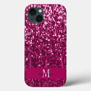 Sparkly Fuchsia Pink Sequin/Glitter Name iPhone 13 Case