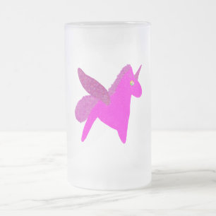 Sparkly fuchsia unicorn glitter pegasus frosted glass beer mug