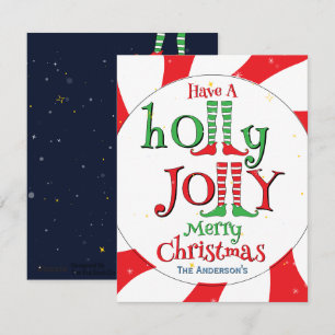 Sparkly Fun Holly Jolly Merry Christmas Elf Legs Holiday Card