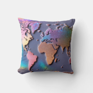 Sparkly Glitter 3D Colourful World Map Cushion