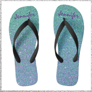 Sparkly Glitter Blue Green & Purple Flip Flops
