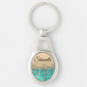 Sparkly Glitter Chic Turquoise Leopard Custom      Key Ring