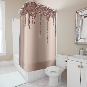 Sparkly Glitter Drips Pink Rose Gold Blush Girly Shower Curtain