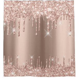 Sparkly Glitter Drips Pink Rose Gold Blush Girly Shower Curtain