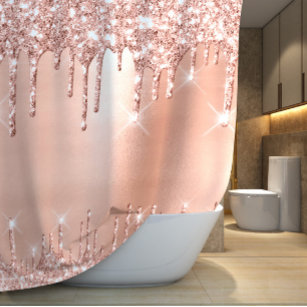 Sparkly Glitter Drips Pink Rose Gold Blush Glam Shower Curtain