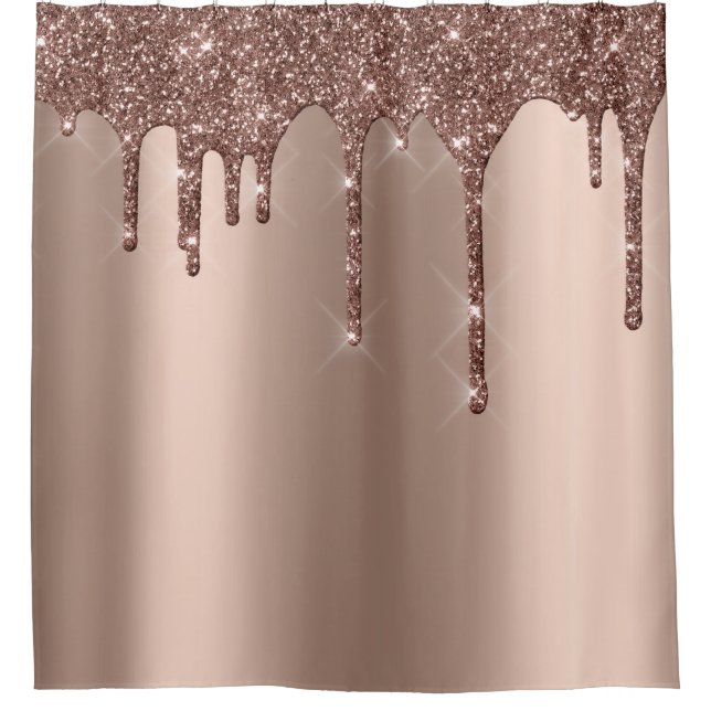 Sparkly Glitter Drips  Rose Gold Skinny Girly Shower Curtain (Front)