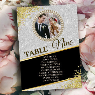 Sparkly Glitter Elegant Photo Seating Chart Card