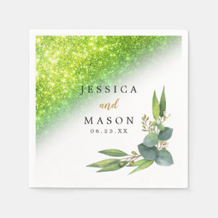 Sparkly Glitter Eucalyptus Wedding Cocktail Napkin