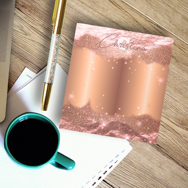 Sparkly Glitter Foil Rose Gold Name And Monogram Notepad (Creator Uploaded)