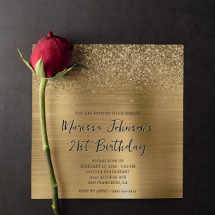 Sparkly Glitter Gold Foil 21st Birthday Invitation