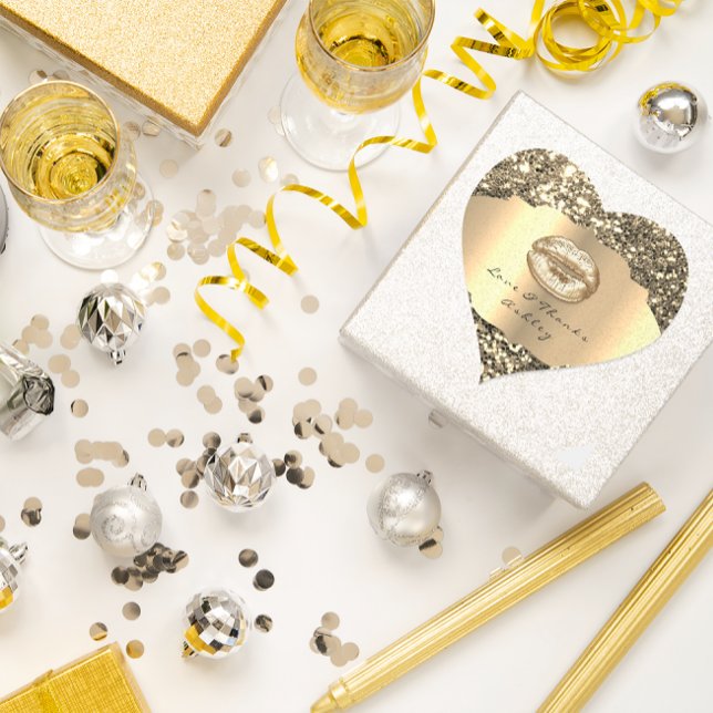 Sparkly Glitter Gold Kiss Lips Love &Thanks Girly Heart Sticker (Sparkly Glitter Gold Kiss Lips Love &Thanks Girly Heart Sticker)