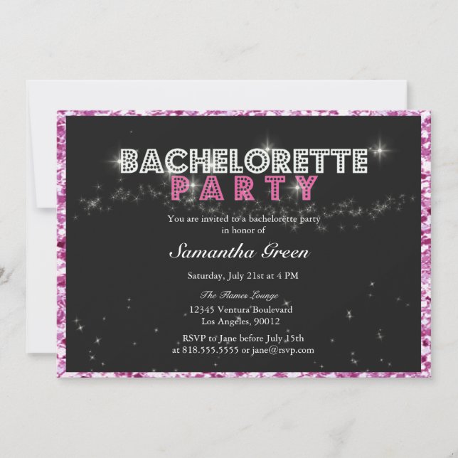 Sparkly Glitter Pink Bachelorette Party Invitation (Front)