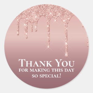 Sparkly Glitter Pink Thank You Favour Classic Round Sticker