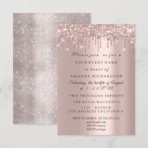Sparkly Glitter Rose Gold Elegant Bridal Birthday Invitation