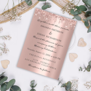 Sparkly Glitter Rose Gold Elegant Wedding Drips Invitation