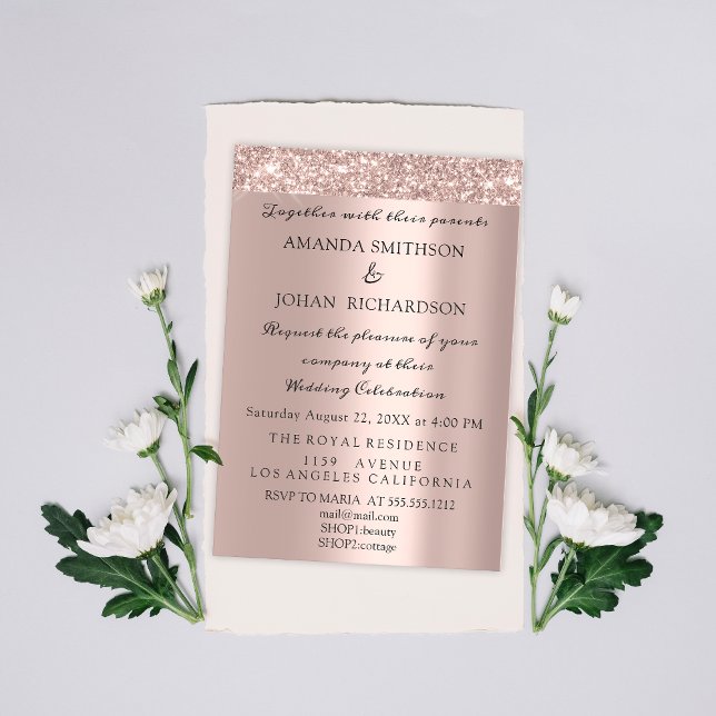 Sparkly Glitter Rose Gold Elegant Wedding Glitter Invitation (Creator Uploaded)