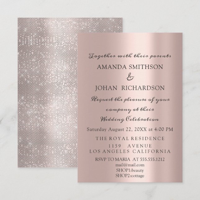 Sparkly Glitter Rose Gold Elegant Wedding Unique Invitation (Front/Back)
