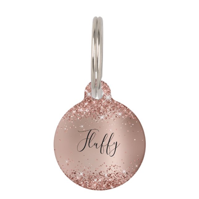 Sparkly Glitter Rose Gold Glam Gradient Pet Tag (Front)