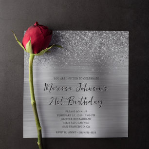 Sparkly Glitter Silver Foil 21st Birthday Invitation