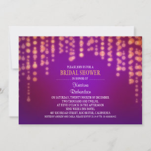 sparkly glitter string lights purple bridal shower invitation