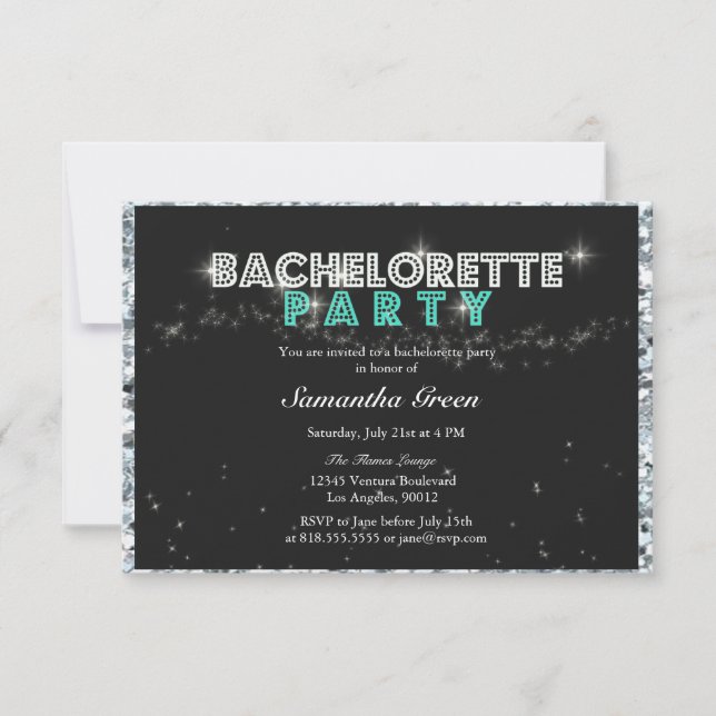 Sparkly Glitter Teal Bachelorette Party Invitation (Front)