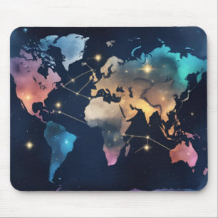Sparkly Glitter World Map – Watercolor Travel Art  Mouse Mat