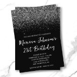 Sparkly Glittery Black 21st Birthday Invitation<br><div class="desc">A glamourous 21st birthday invitation for her. 
Faux sparkly dark grey and black glitter against a solid black background. 
All the glitter and sparkle elements in this modern girly design are digital graphics that print like a photo.
If you change the font colour,  check the drop shadow settings.</div>