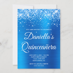 Sparkly Glittery Bright Blue Foil Quinceañera Invitation