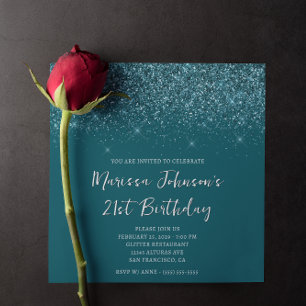 Sparkly Glittery Dark Teal 21st Birthday Invitation
