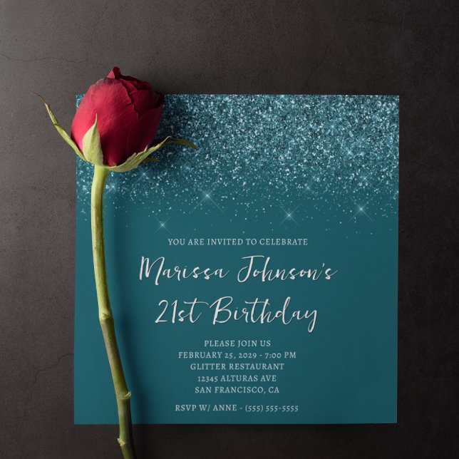 Sparkly Glittery Dark Teal 21st Birthday Invitation (Sparkly Glittery Dark Teal 21st Birthday Invitation)