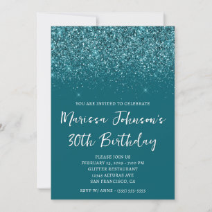 Sparkly Glittery Dark Teal 30th Birthday Invitation