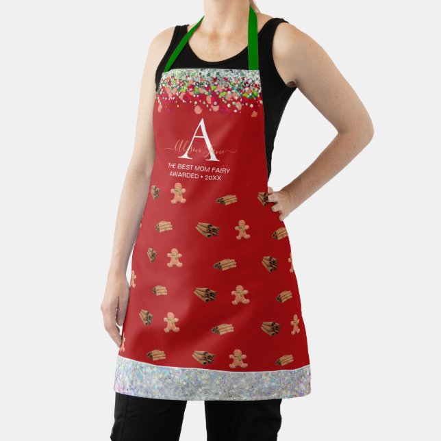 Sparkly glittery glam gingerbread custom Monogram Apron (Insitu)