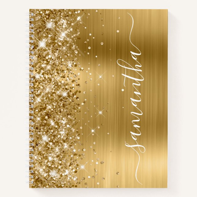 Sparkly Glittery Gold Foil Girly Name Notebook (Front)